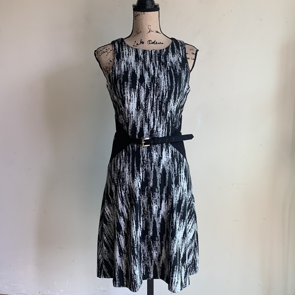 Cache Sleeveless Black White Shift Dress Sz 8 - Picture 3 of 11